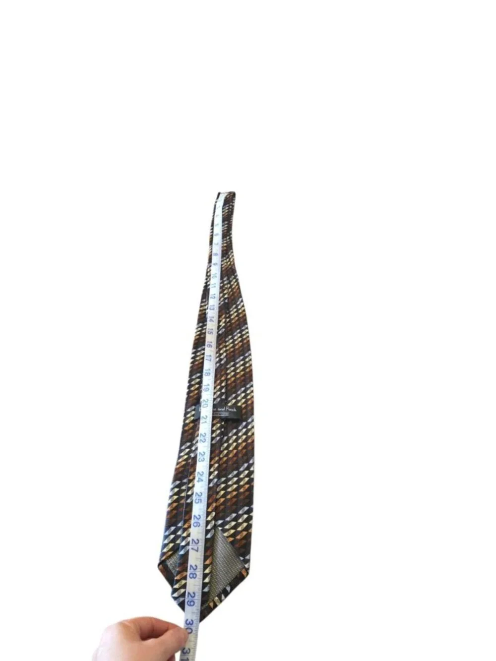 Kilburne & Finch Geometric Silk Tie Brown Blue Gold Retro Necktie 100% Silk